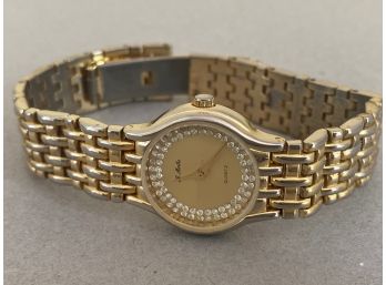 Vintage Gold Stainless Le Montre Quartz Women's Bracelet Clasp Watch With Diamond Accents
