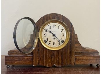 Vintage Seth Thomas Mantel Clock With Adamantine Veneer And Arabic Numerals