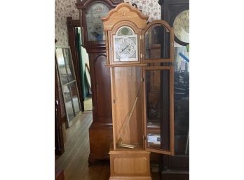 Lovely Tempus Fugit (Time Flies!) Wesley Ash Wood Tall Grandfather Style Clock With Botanical Motif Face