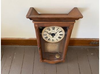 Vintage New England Clock Co. 8-day Spring Wound Pendulum Glass Cased Wall Clock