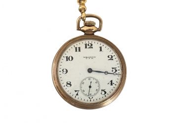 Vintage Circa 1920's Antique Gold Plate Waltham Pocket Watch / Pendant Watch With Arabic Numerals