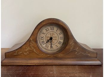 Pretty Reproduction Mantle Clock With A Stenciled Burl Finish