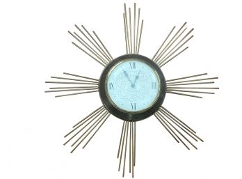 Vintage Mid-century Modern Ingraham 8-day Sunburst Wall Clock With Roman Numerals