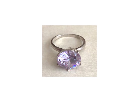 Stunning Sterling Ring With Large Pale Purple Round Stone