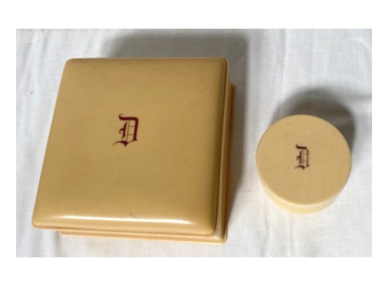 TWO Vintage Dresser Boxes Marked With The Letter 'D' In Red