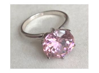 STERLING RING WITH 1/2' PINK FACETED STONE