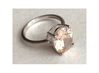 STERLING RING With Large Oval Pale Yellow Stone, Citrine?