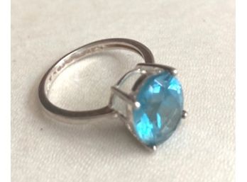 STERLING RING With Large Blue Faceted Stone