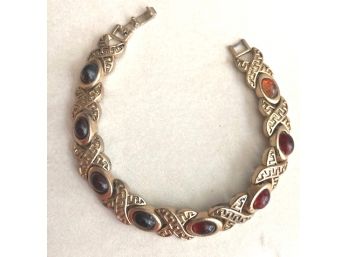 Vintage Gold Tone Bracelet With Red Stones, A Real Treasure!