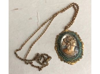 Necklace With Large Pendant Of Woman With Flowing Hair