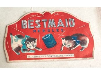 Vintage 'BESTMAID NEEDLES' Case With Cats At Play