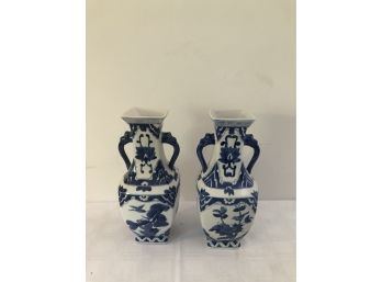 Pair Of Blue & White Vases
