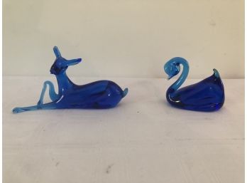 Pair Of Hand Blown Blue  Pilgrim Glass Animals
