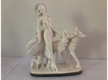 14' Tall Deco Statue Lady & 3 Dogs