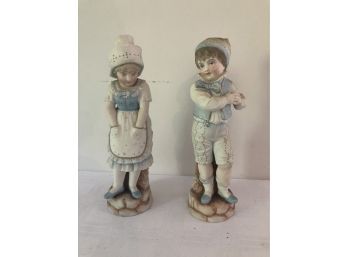Pair Boy/girl Bisque 11' Tall Figurines