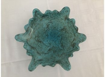 Murano Aqua/Blue White Glass Candy Dish