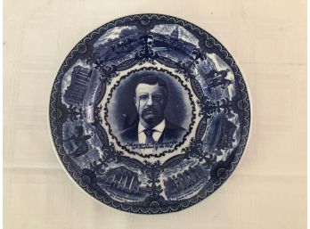 Teddy Roosevelt Staffordshire Blue & White Plate