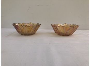 Pair Of Gold/Amber Carnival Glass Candy Bowls