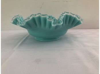 Fenton Aqua/Turquoise Ruffled Edge Bowl