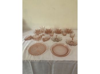26 Pieces Of Pink Depression Glass