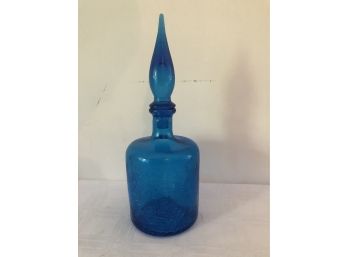 13' Tall Blue Crackle Glass Bottle