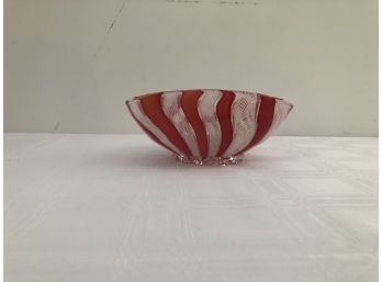 Red/White Hand Blown Venetian Glass Candy Bowl