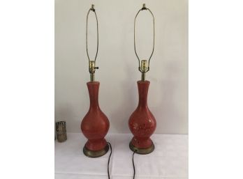 Pair Of Orange/Red Table Lamps