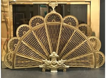 Peacock Victorian Brass Fan Fireplace Folding Screen Hearth