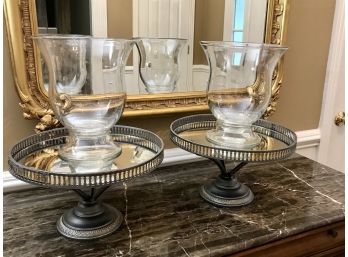Mirrored Pedestals And Glass Candleholders