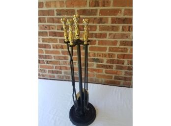 Brass Fireplace Tools With ROUND Base - 5 Pieces