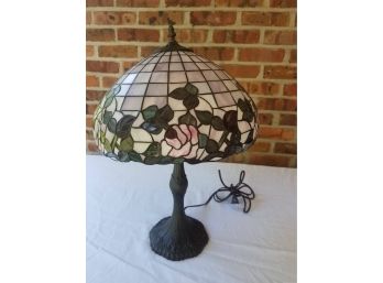 Tiffany Style Lamp With Lavender Colored Shade And Charcoal Lamp