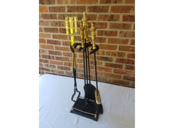 Brass Fireplace Tools With SQUARE Base - 5 Pieces