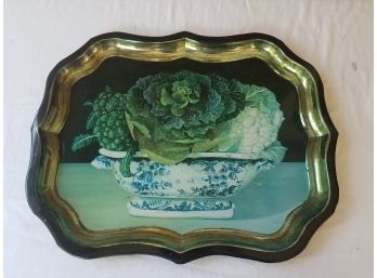 Made In England - Metal Serving Tray With Painted Lettuces And Gold Relief