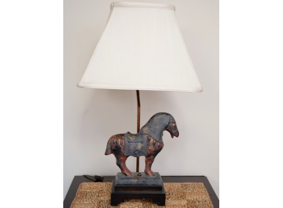 Fabulous Horse Lamp With Antiqued Finish   A