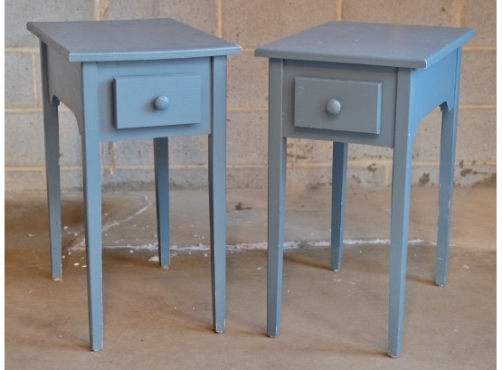 Two Small Wooden Nightstands Painted Blue  B
