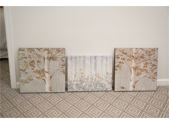 Three Vinyl Canvas Wall Hangings Of Birch Trees   A