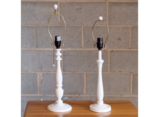 Pair Of White Candlestick Style Lamps   B