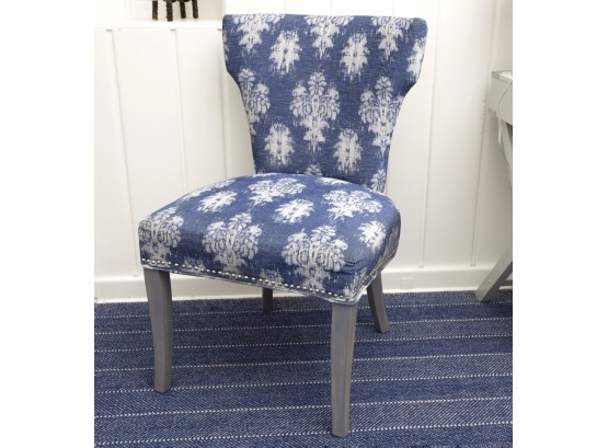 Blue & Ivory Upholstered Slipper Chair  A