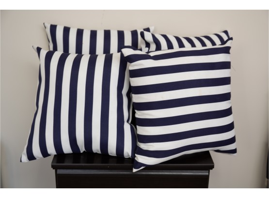 Four Blue & White Striped Pillows  A