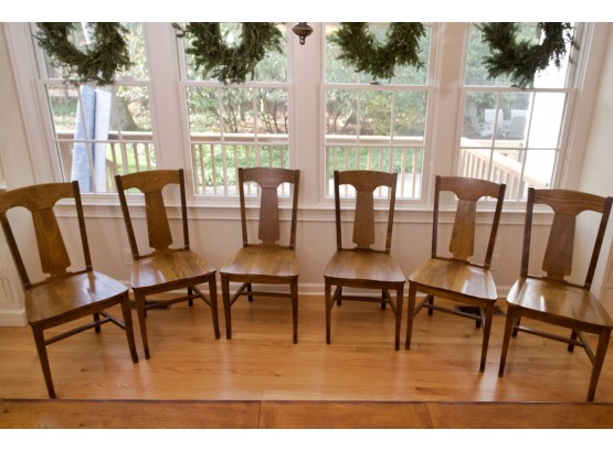 Six Pottery Barn Oak Dining Chairs   A