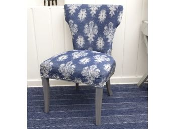 Blue & Ivory Upholstered Slipper Chair  A
