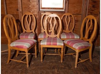 Six Dining Chairs With Plaid Upholstered Seats  B