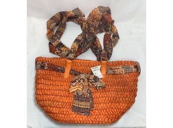 Beautiful Orange Wicker Handbag New