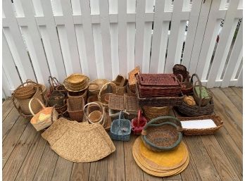 Lot Of 90 Mixed Wicker Baskets , Place Matts  & More