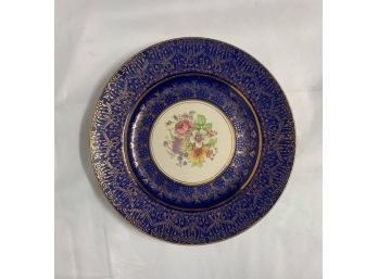 Blue Decorative Floral Gold Trim Porcelain 11'' Plate