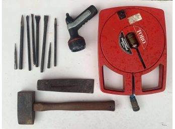Mixed Lot Of Hand Tools - Water Hose , Hammer , Chisel