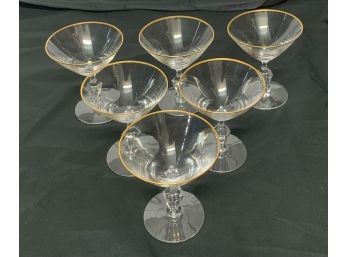 Lot Of 6 Beautiful Martini Glasses With Gold Trim