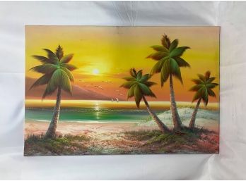 Oil Painting Of Tropical Beach On Canvas