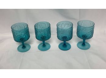 Lot Of 4 Decorative Blue Floral Glass Cups