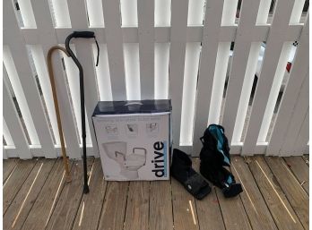 Lot Of 5 Mixed Items - Walking Cane , Elevated Seat And More